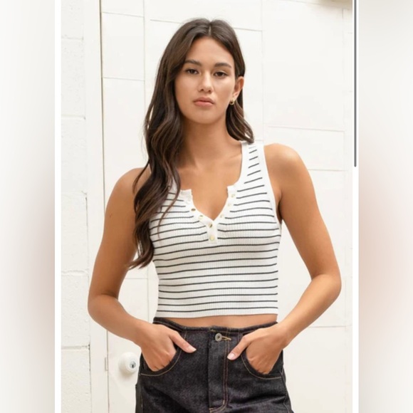 Workshop Republic Clothing Tops - The Workshop Women’s White Black Stripe Sleeveless Ribbed Sweater Tank Size S